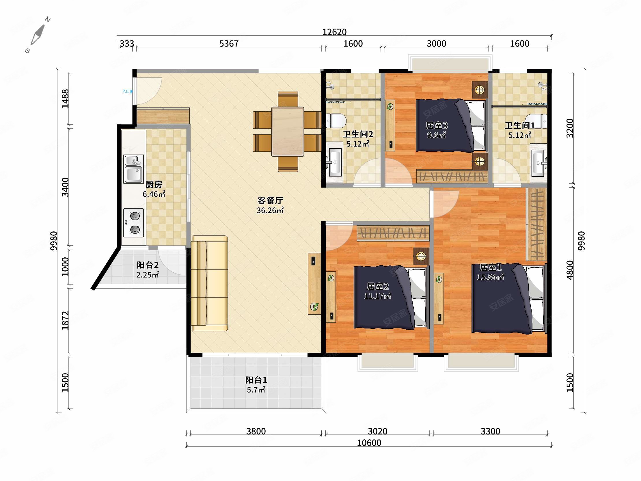山水江南玖峯3室2厅2卫111.12㎡西南150万
