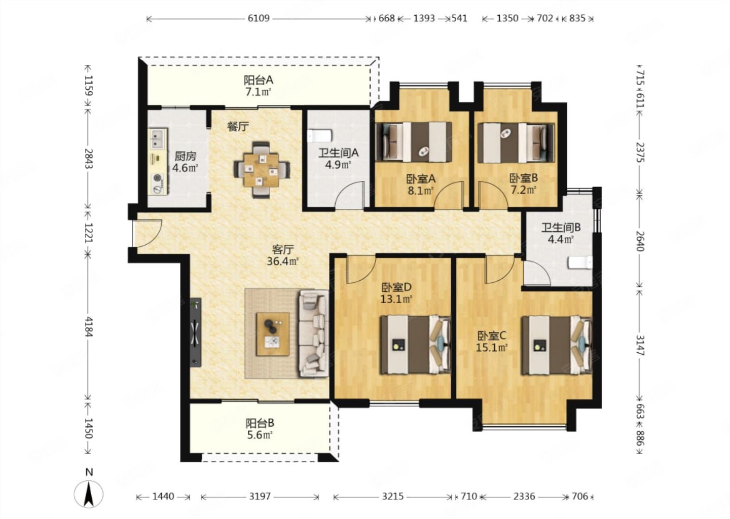 梅溪湖金茂湾(一期)二手房,190万,4室2厅,2卫,140.67平米-长沙安居客