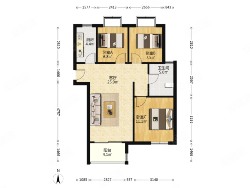 近地铁,满五 ,南北通透,户型方正,居住舒适,天润城第十二街区二手房