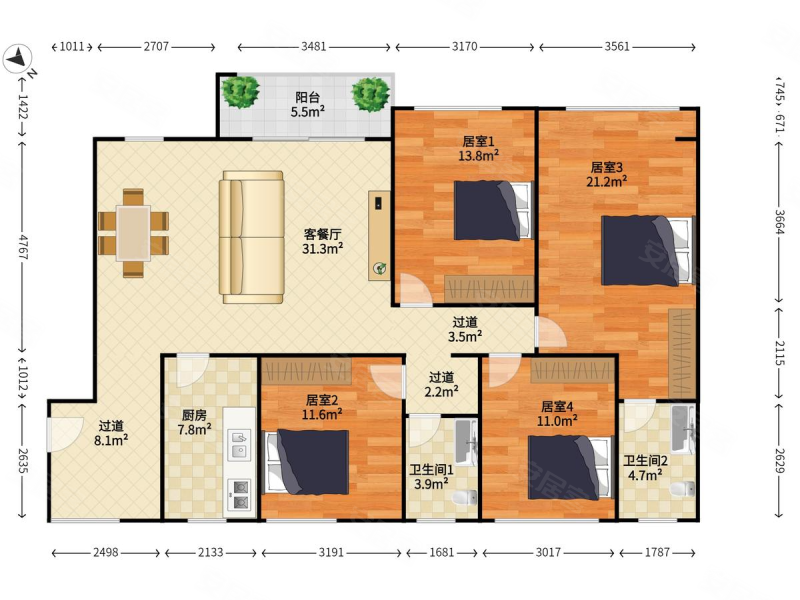 松茂御龙湾4室2厅2卫139.66㎡西南999万