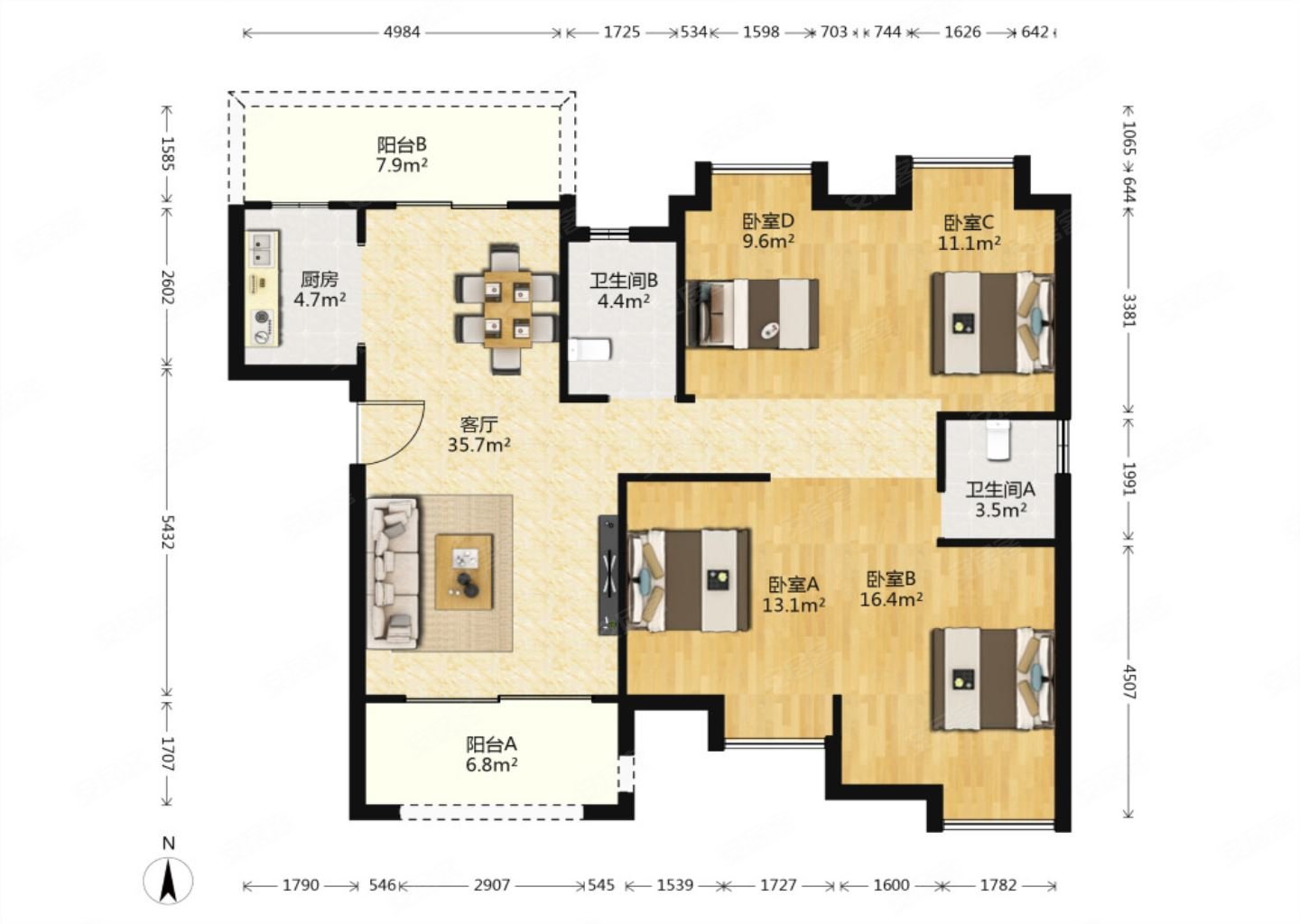建发中央悦府4室2厅2卫141㎡南北208万