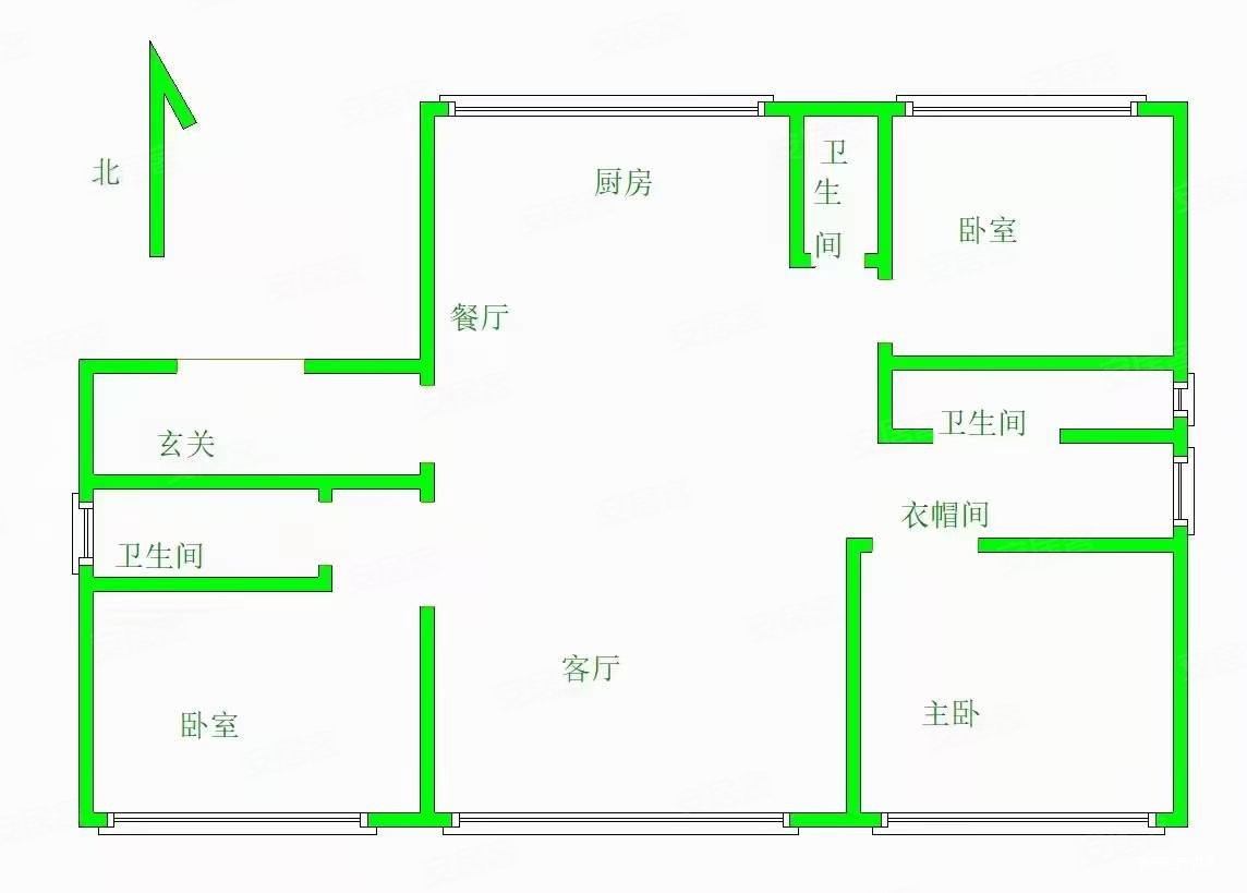 绿地新里城3室1厅2卫115.96㎡南北56.8万