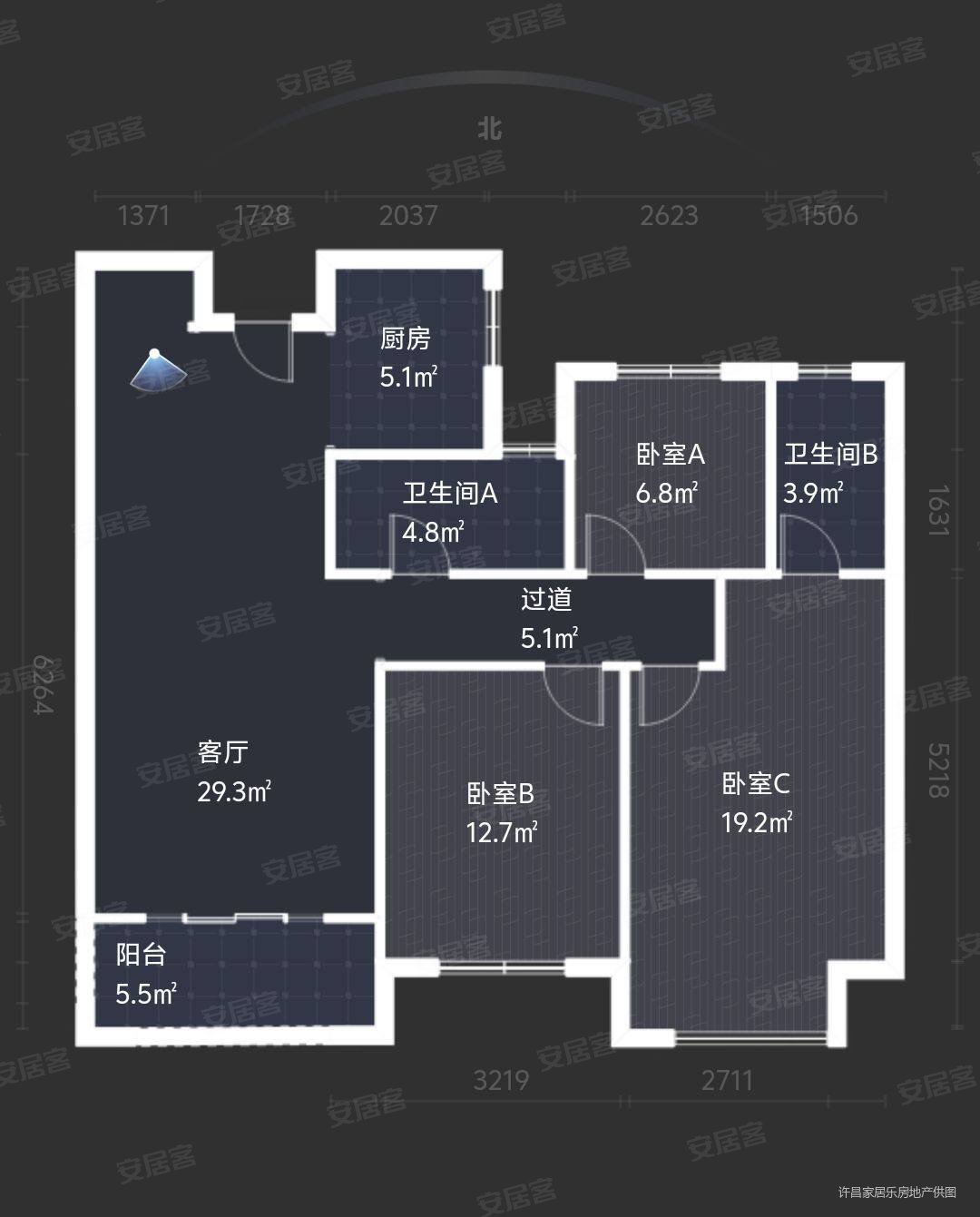 北海腾飞花园3室2厅2卫120㎡南北52万