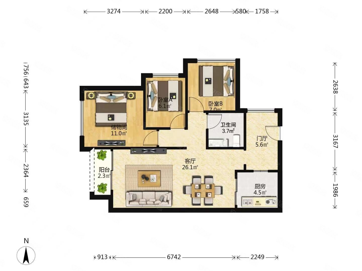 1精装可拎包入住 小三居 产权清晰 电梯房 楼龄新 南北通透,炜岸城
