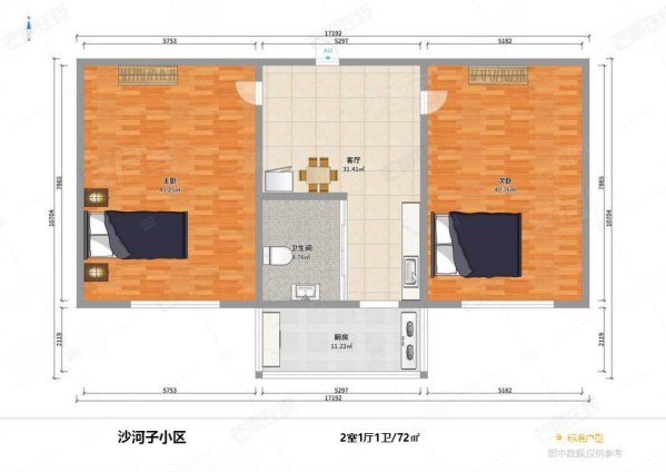 沙河子住宅小区2室1厅1卫72.27㎡南30万