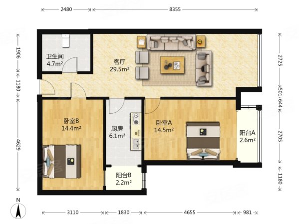 鼎盛家园(二期)2室2厅1卫96㎡东103万