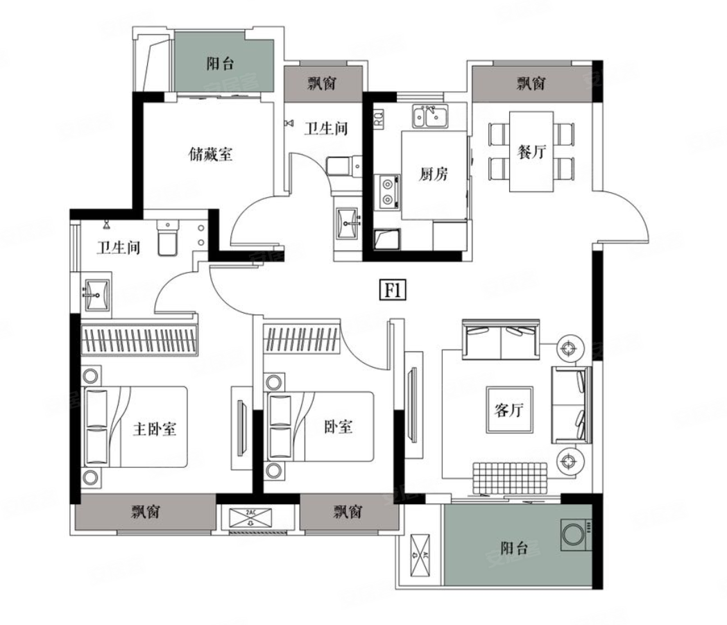 复地湖畔和光3室2厅2卫89.77㎡南北175万