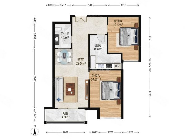 融景城(东区)2室1厅1卫90.22㎡南528万