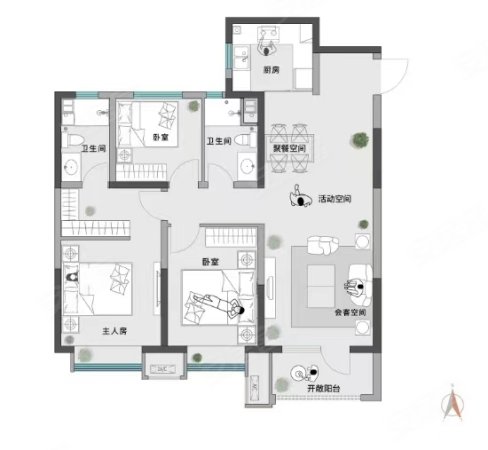 海尔产城创天玺铂悦澜庭3室2厅2卫129.92㎡南北220万