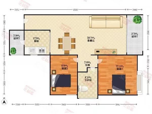 中航北苑大厦2室2厅1卫91㎡西0万