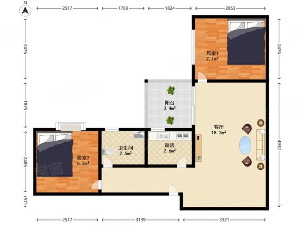 深圳罗湖蔡屋围金园花园桂园精装修两房4600,带大平台,家私电器齐全