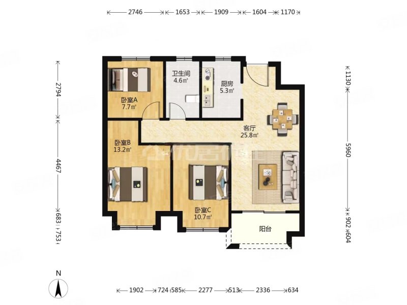 绿地21新城 南北通透 88平 3房