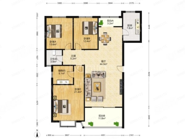 青岛黄岛灵山卫逸景湾逸景湾 3室2厅2卫 电梯房 173平 精装修出租房源
