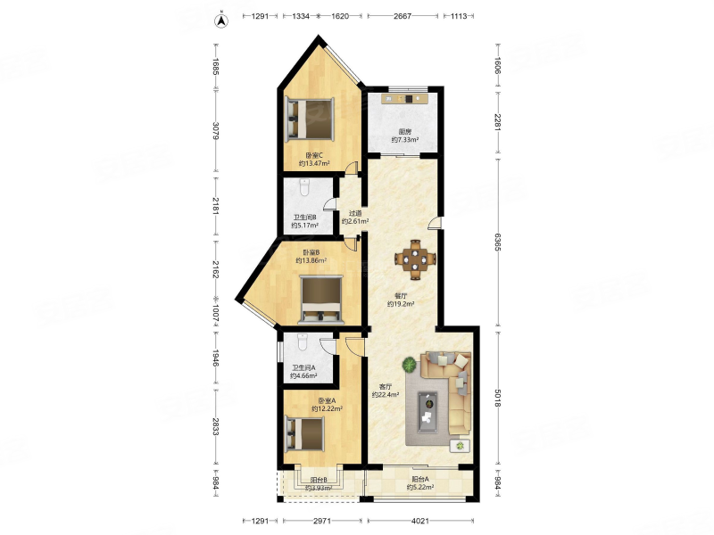 加州水郡(东区)3室2厅2卫142.4㎡南北355万