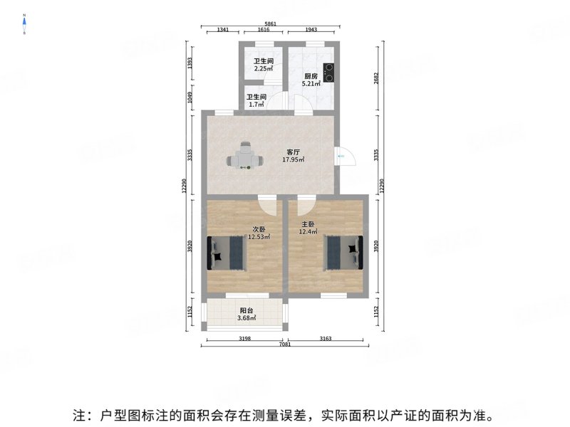 雍合湾花园3室1厅1卫77.39㎡南160万