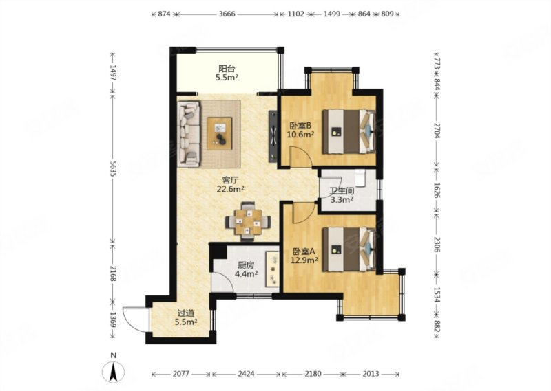 地铁口 外国语 旁 两室全明户型 落地阳台 随时看房,双子座公寓二手房