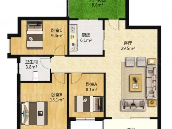 【多图】碧桂园凤凰城凤馨苑,凤凰城租房,带入户花园的南向三房一卫