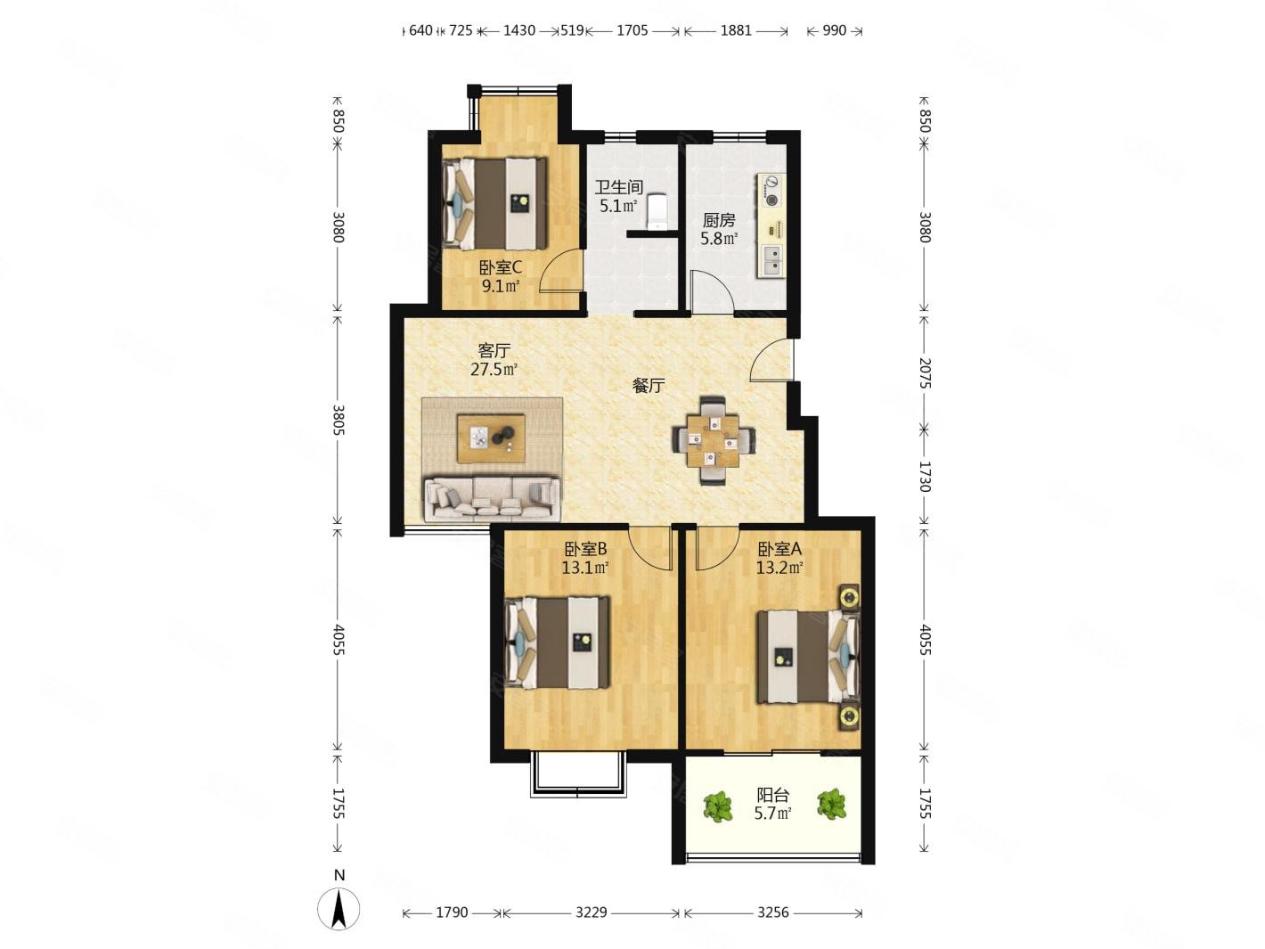 枫林雅都精装修3房中间楼层采光好配套齐全