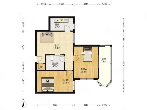 紫来花园2室1厅1卫86.35㎡西南220万