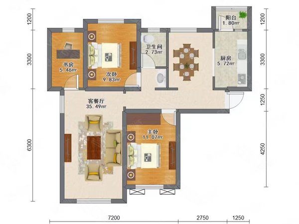 沈阳沈北新区虎石台首开国风润城(一二期)首开国风润城 三室一厅一卫