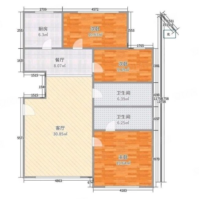 嘉铭商住小区3室2厅2卫133㎡南北92万