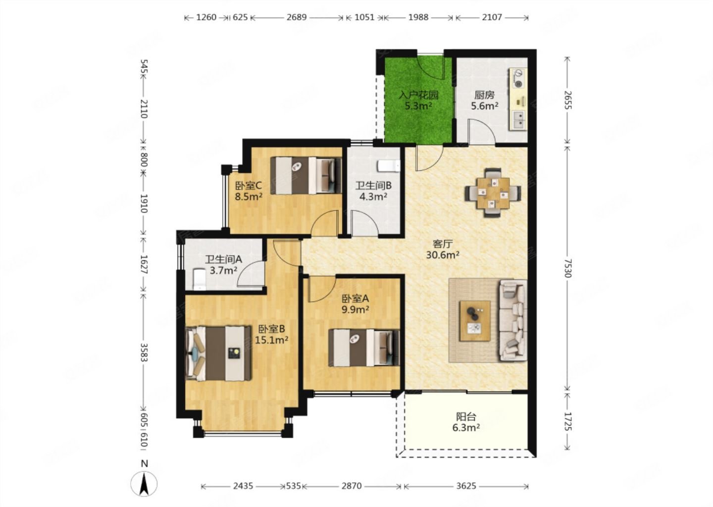 保利城3房诚意出售户型方正保养好有钥匙方便看房