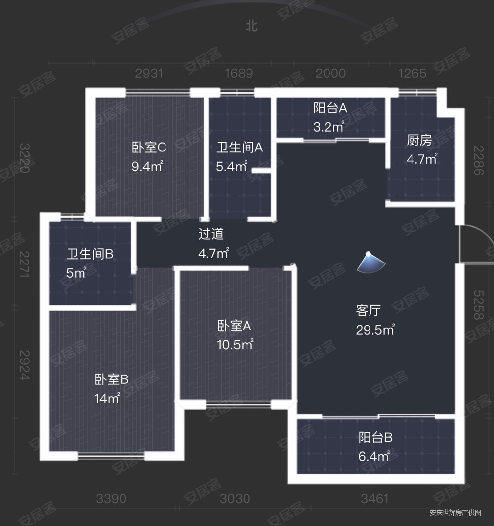 大发宜景城四期3室2厅2卫128㎡南北68万