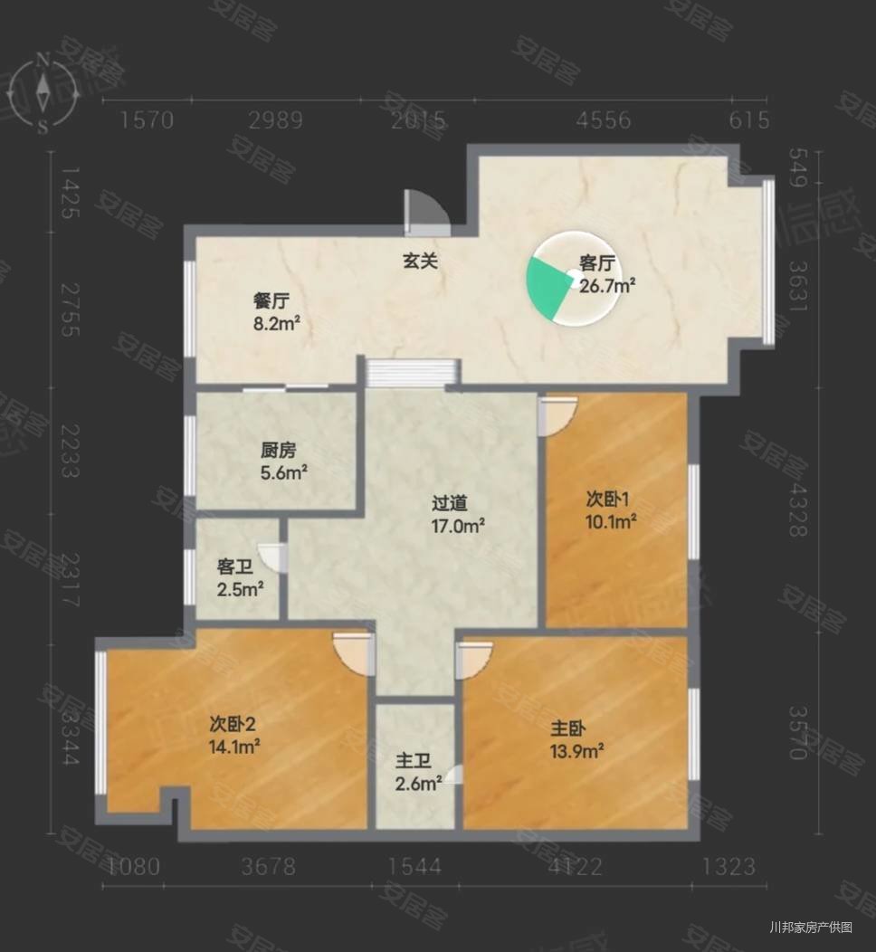 青岗丽景苑3室2厅2卫128㎡南北27.8万