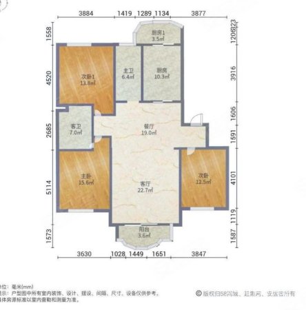 华高苑(南区)3室2厅2卫121.05㎡南北610万