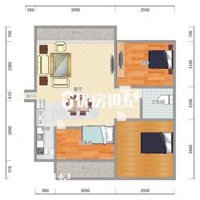 三盛中央公园3室2厅2卫89㎡南北112.9万