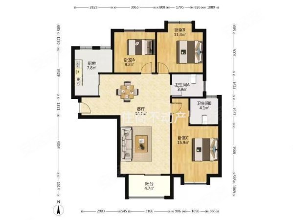 云翔佳苑(南区)3室2厅2卫120.56㎡南北415万