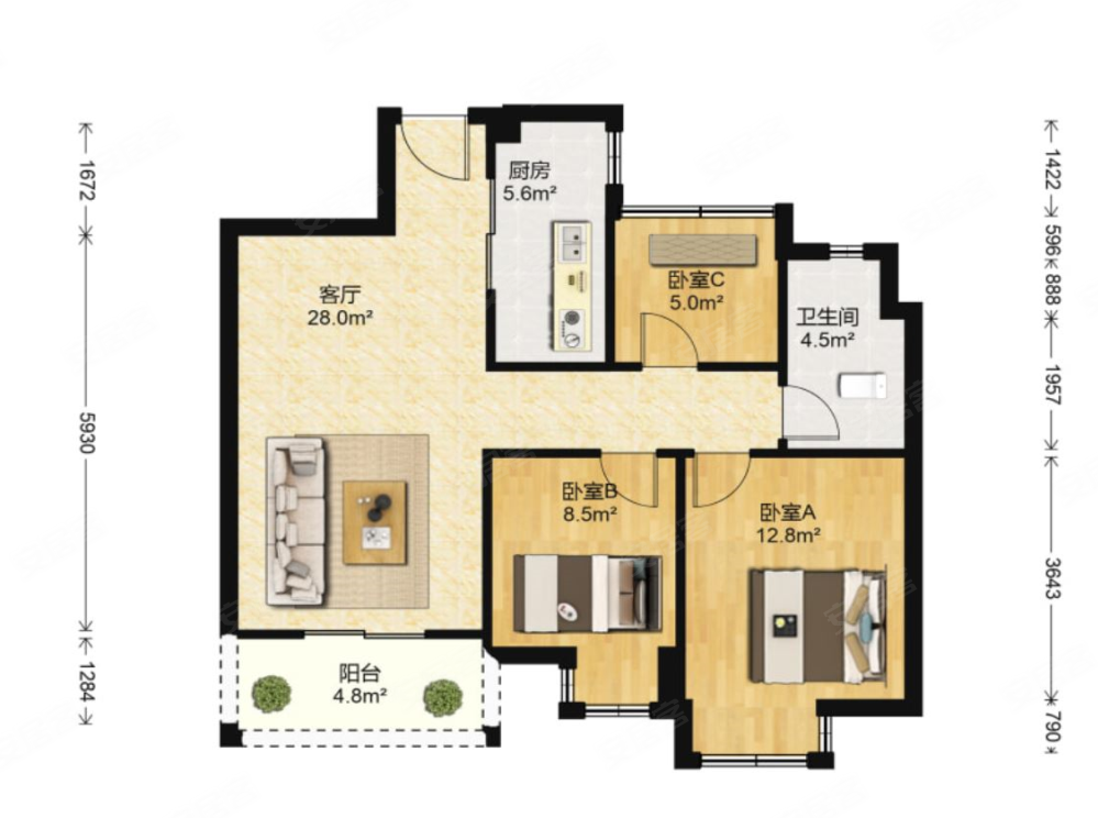 蓝溪郡新出刚需好房三开间朝南户型总价低新空没有住过