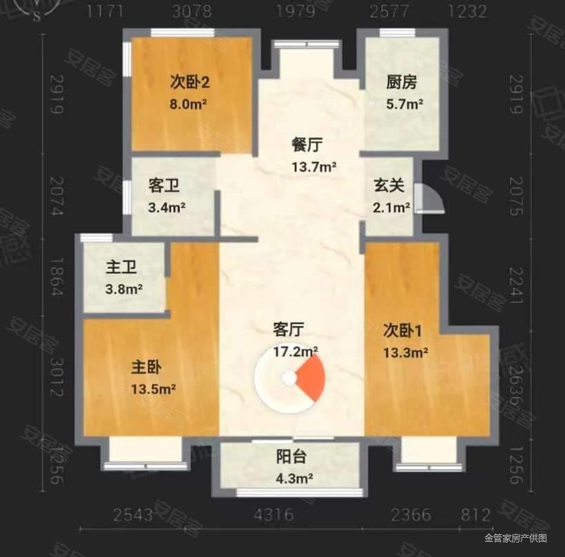 花港家园3室2厅2卫120㎡南北156万