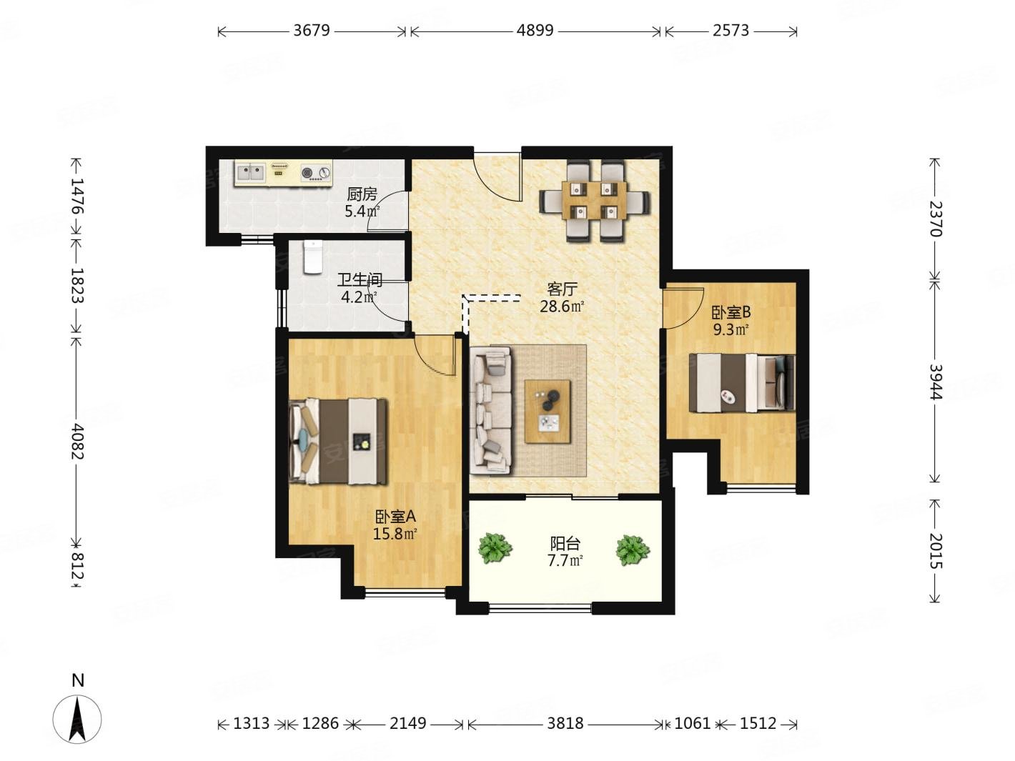 苏宁睿城2室1厅1卫89.4㎡南530万
