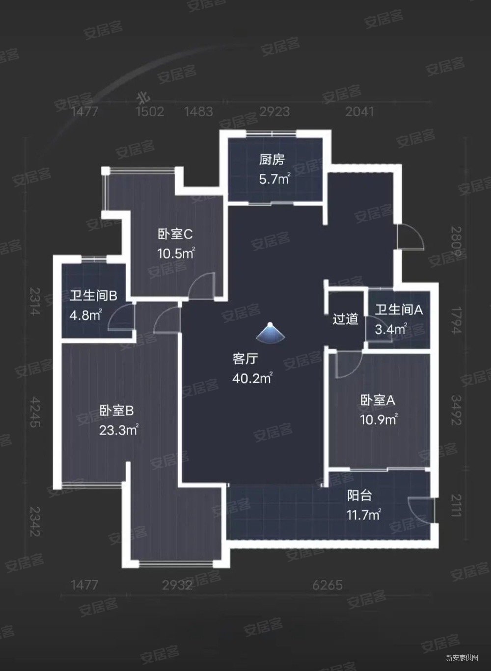 龙城壹号3室2厅2卫135.94㎡南北98万
