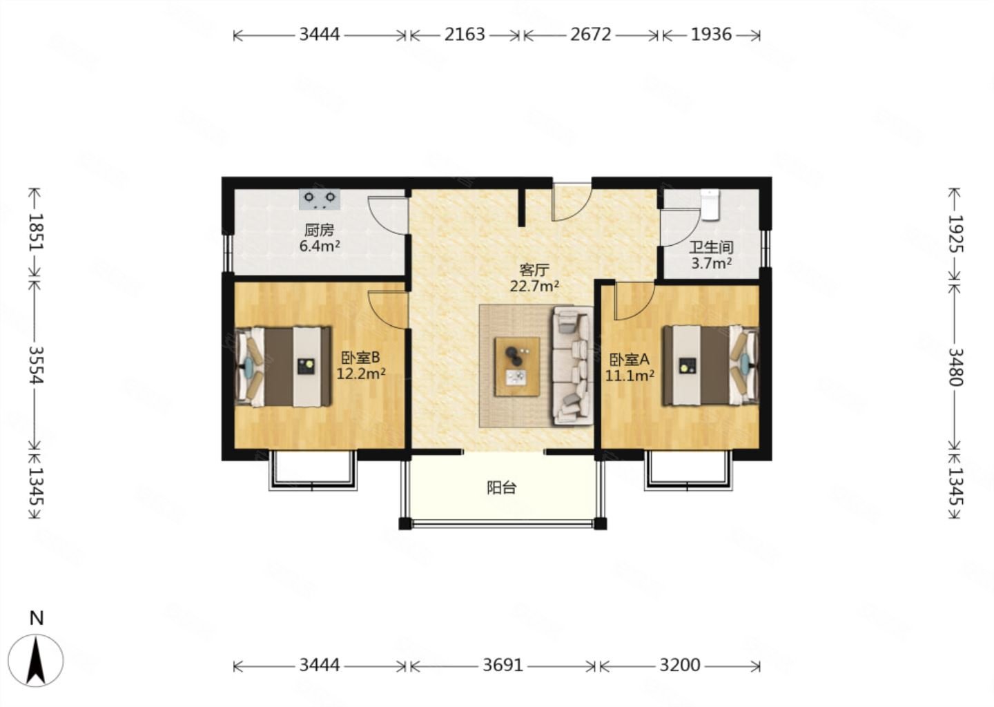 大德玲珑湾|萧林路699号2室1厅1卫88.08平方米