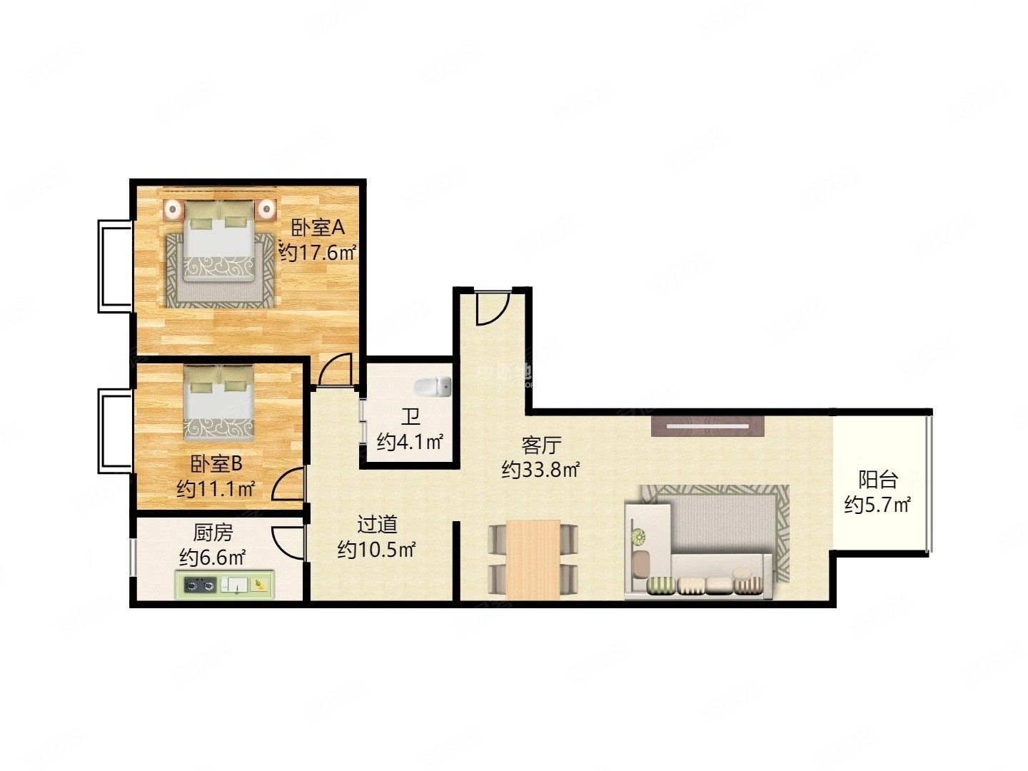 紫金长安 2室2厅1卫 格局方正 经典实用
