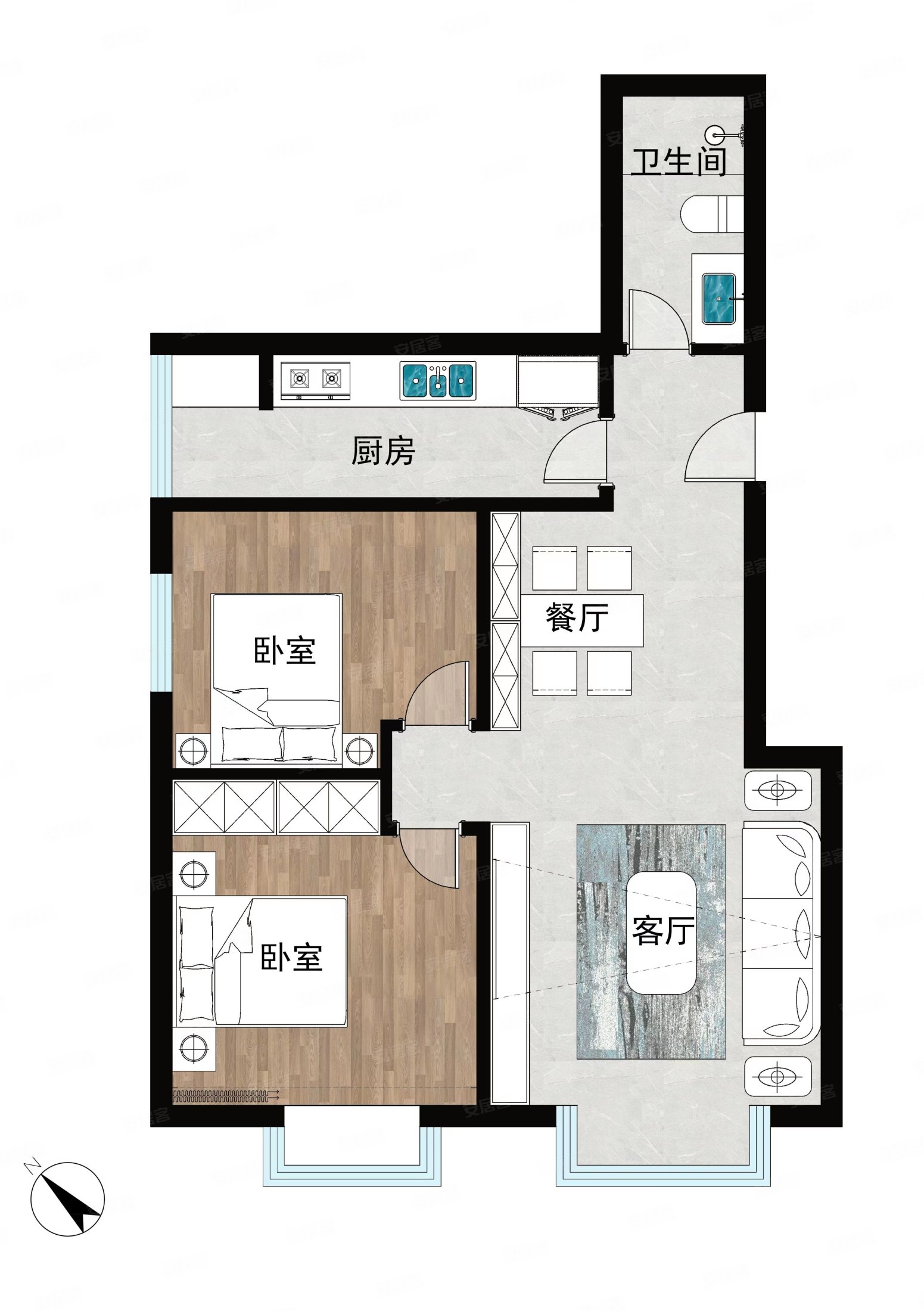 半岛国际公寓2室2厅1卫86.87㎡西南968万
