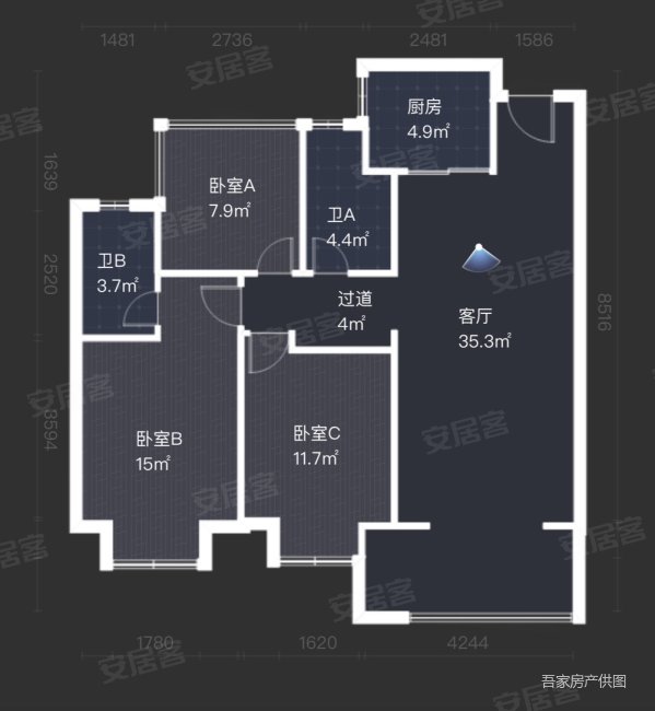 国贸梧桐原108平精装3房2卫中央空调次新220万