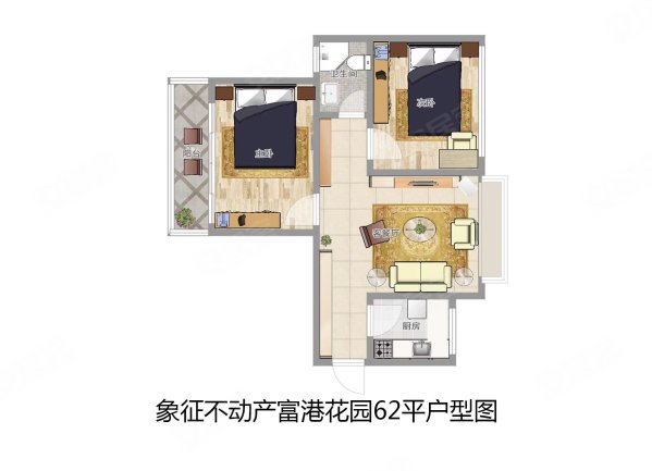 富港花园2室1厅1卫62㎡南北104.8万