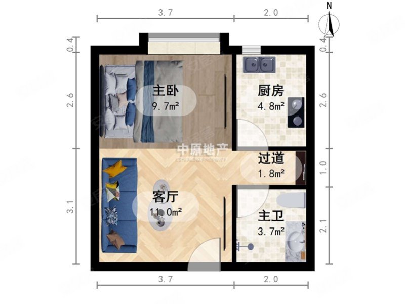 东北角艺术公寓1室1厅1卫47.56㎡西北193万