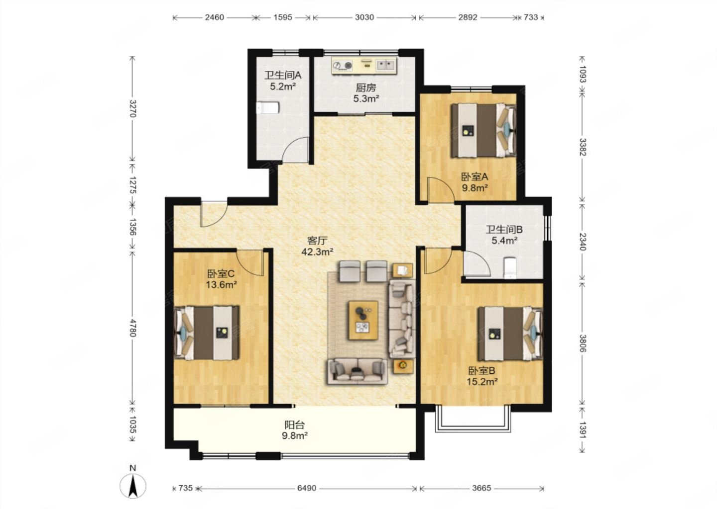舜耕路旅游路 新房三室 全明户型看房方便,四建美林花园二手房,350万