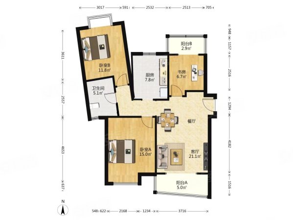 新时代富嘉花园3室2厅1卫104.56㎡南北999万