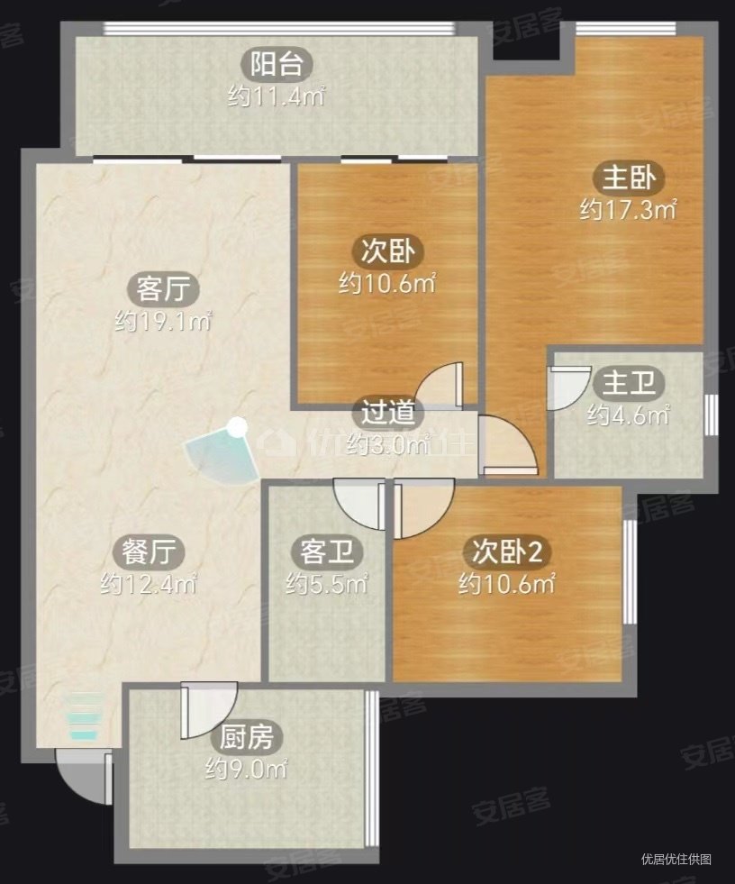 保利凤凰湾E区林隐3室2厅2卫117.61㎡东95万