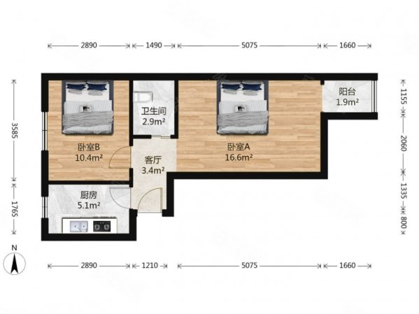 大方家胡同1室1厅1卫51.24㎡东西595万