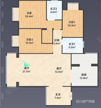 御景上城3室2厅2卫120.57㎡南北63万