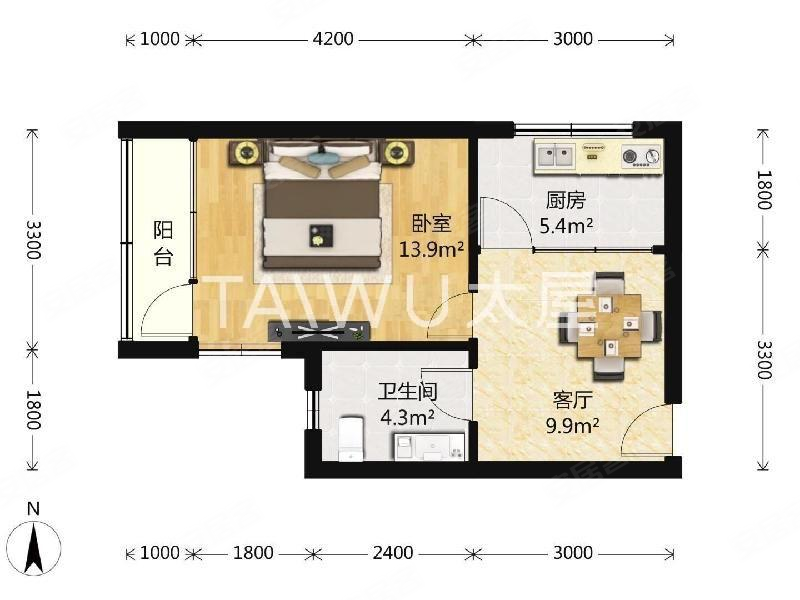 巨东小区1室1厅1卫47.2㎡南北420万