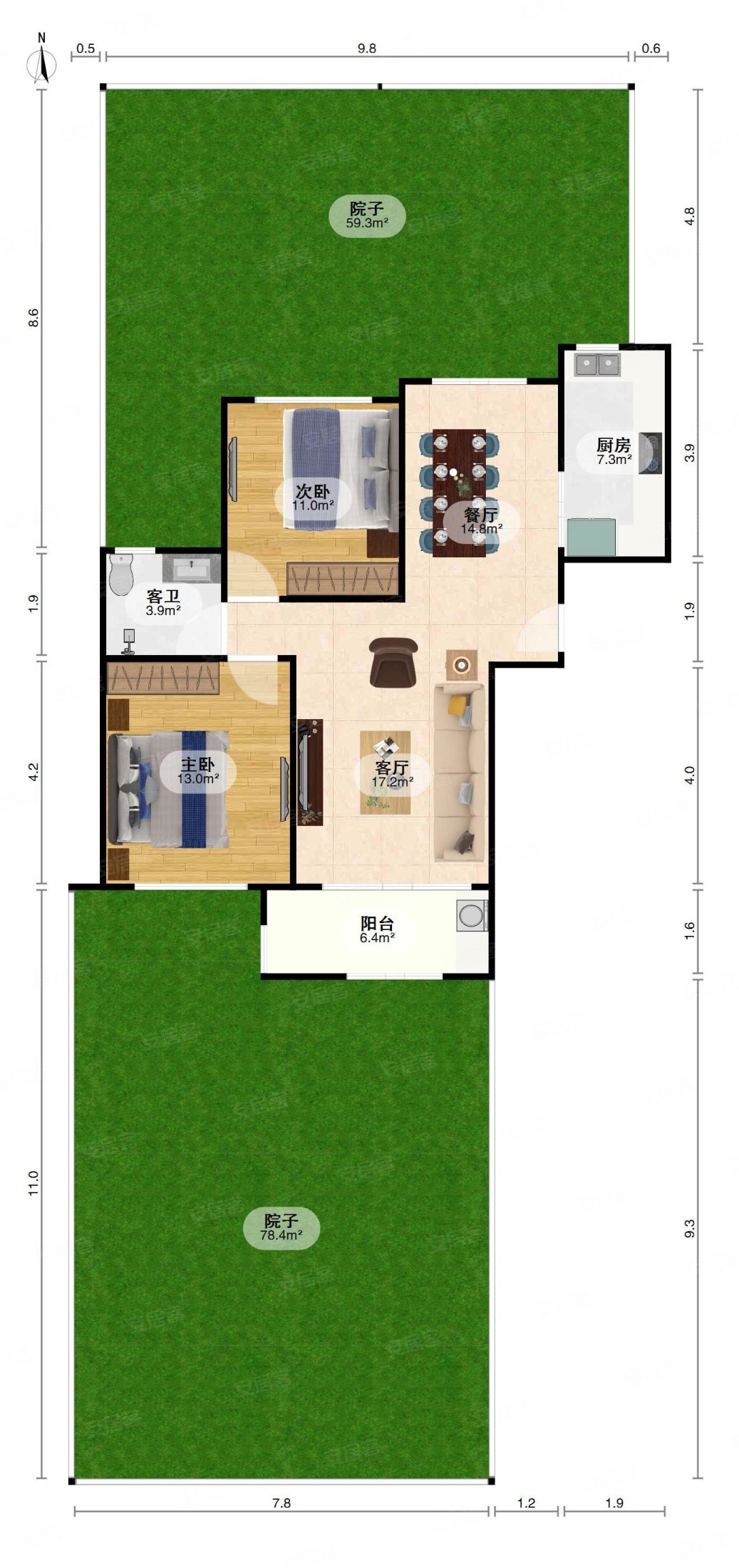 武汉碧桂园翠堤春晓2室2厅1卫92.55㎡南北55万