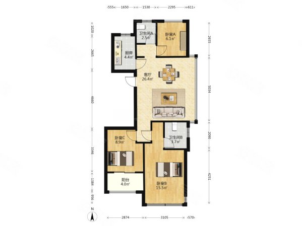 龙湖春江天越(公寓住宅)3室2厅2卫89.34㎡南278万