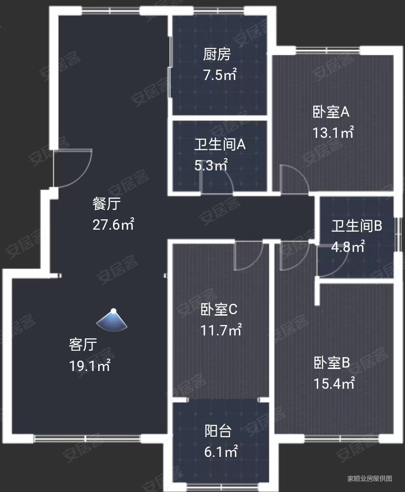 中房东方韵3室2厅1卫128㎡南北91万